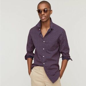 J.Crew Navy and Pink Floral Slim Fit Button Down Shirt - Medium